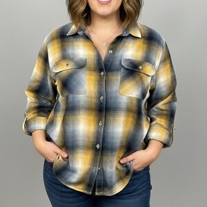 😍SHOW SPECIAL -EDDIE BAUER Yellow and Blue Plaid Shirt 2X
